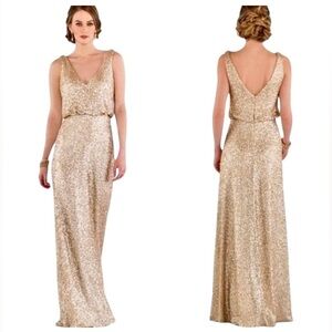 SORELLA VITA Sequins Maxi Dress Formal Gold Wedding Special Occasion EUC